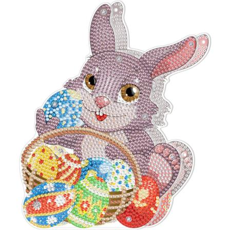 5D DIY Diamantmaleri, Påskedekorativt Ornamentsett, Diamantmaleri Bilde med LED-lys, Kanin Påskeegg Gave