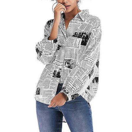 Dame Printede Skjorter Avisprint Langærmede Bluser