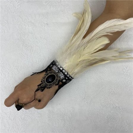 Gothic Feather Gloves Pitsikäsineet BEIGE