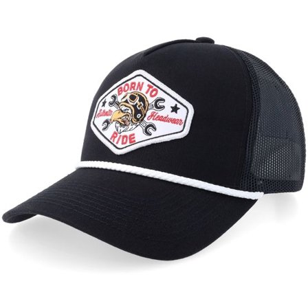 Born To Ride - Svart trucker Keps - Eagle Biker White Patch Rope Black A-frame Trucker @ Hatstore