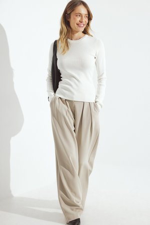 NA-KD Vida kostymbyxor med hög midja - Kontorsbyxor - Beige - EU 38