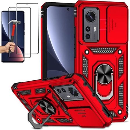 Coque og Temperede Glas - E.F.Connection - til Xiaomi 12 - Rød - Anti-Rids - Stødbeskyttelse