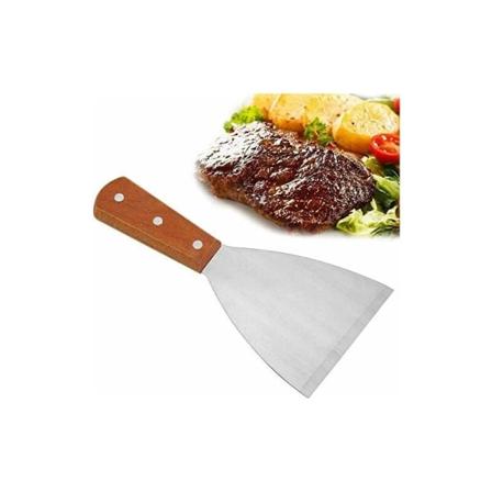 Ruostumattomasta teräksestä valmistettu pihvilastka puukahvalla, tarttumaton grillilastka pihveille ja ranskalaisille perunoille, ulkokäyttöön BBQ:lle