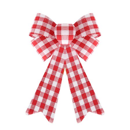 Joulukuusenkoristeet, punainen ja musta ruudullinen seppeleen rusetti