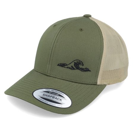 Iconic - Grøn trucker Kasket - Tiny Wave Retro 2-tone Mossgreen/Khaki Trucker @ Hatstore