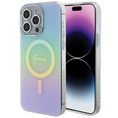 Guess IML Iridescent MagSafe -kotelo iPhone 15 Pro:lle - turkoosi värillinen