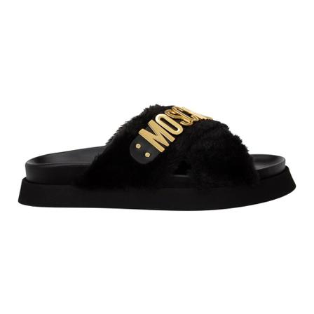 Moschino, Sandals with Logo Czarny, Kobieta, Rozmiar: 36 EU