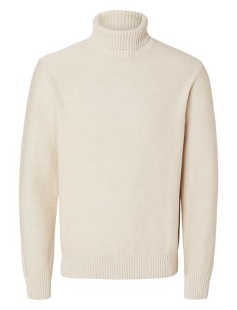 Slhaxel Ls Knit Roll Neck Noos Selected Homme Beige