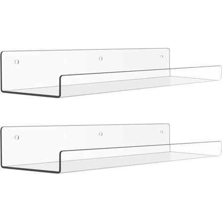 2 stk gjennomsiktige akrylhyller for vegglagring, 15" flytende akrylhyller veggmontert, barnas bokhylle, visningshyller for soverom