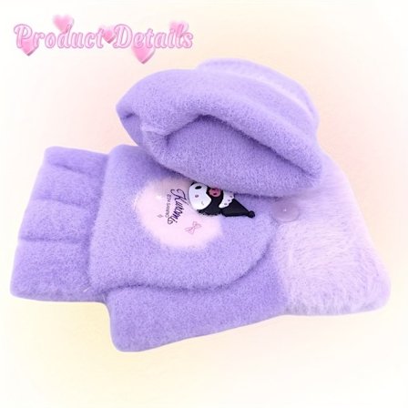 1 par Sanrio Hellokitty Kuromi Melody Vinterstrikkede Halvfingerhandsker Udendørs Kuldebeskyttelse og Varme Søde Handsker Egnede