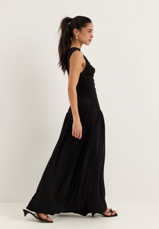 BUBBLEROOM - Gathered Side Maxi Dress - Black