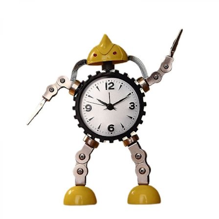 Gear Robot Vekkerklokke Rustfritt Stål Metall, Vekkerklokke Med Blinkende Øyelys Og Håndklips (gul) (hy)