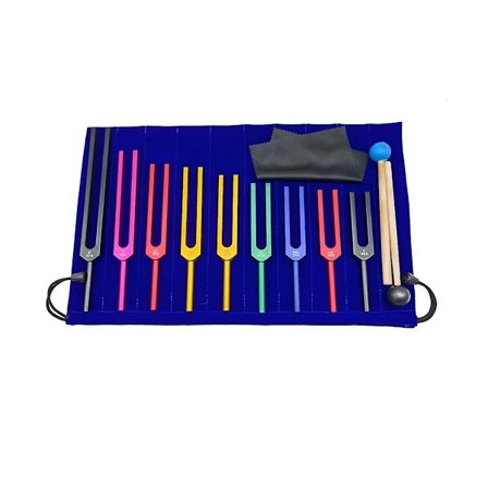 9 stk. farverige Solfeggio stemmegafler i aluminiumslegering, terapistemmegafler, taleterapi - WELLNGS