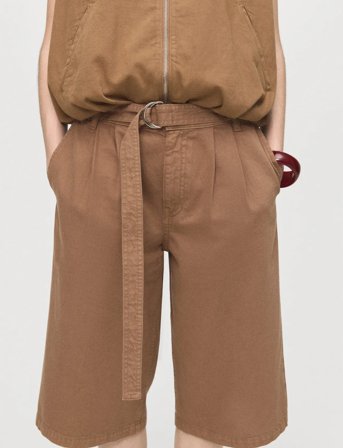 Mango Denim Jorts With Belt - Brown - 36