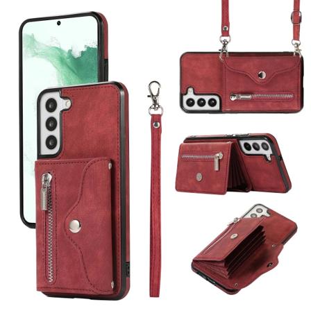 För Samsung Galaxy S22 5g phone case Kickstand Rfid Blockerande kortväska Pu Läder+tpu cover Red