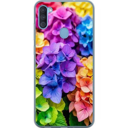 Samsung Galaxy A11 Genomskinligt Skal Hydrangea blommor hortensia blommor färgglada regnbåge blommigt mönster rosa blå lila gul orange konst