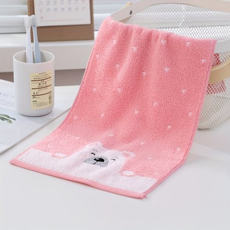 Myke og absorberende håndklær i ren bomull for ansikt og hender, med et søtt bjørnedesign, perfekt for hjemmebruk på badet [DB]