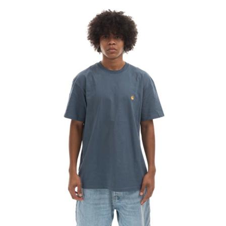 Carhartt Wip, Koszulka męska Carhartt WIP S/S Chase T-Shirt I026391 Storm Blue/Gold Niebieski, Mężczyzna, Rozmiar: M