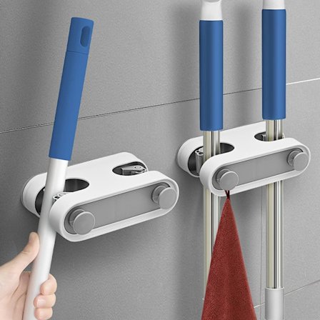 2 stk. Hvid vægmonteret kosteskaft, selvklæbende vægmonteret