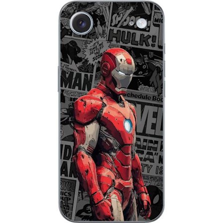 Kompatibelt Mobilskal till Apple Apple iPhone 17 Air Iron Man hjältekonst i serietidningsstil, röd metallrustning mot grå bakgrund, kraftfullt och