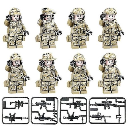 8 stk. Militære Byggeklodser Aberdeen Skurk Vild Klan Små Partikler Samlet Dukkelegetøj