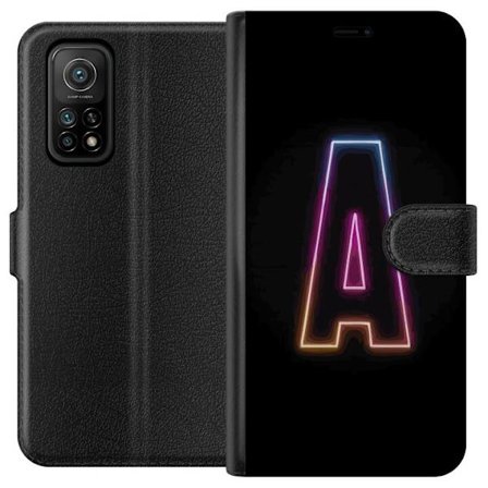 Yhteensopiva Lompakkokotelo Xiaomi Xiaomi Mi 10T Pro 5G Minimalistinen neonkirjain A sateenkaarenvärisessä valossa mustaa taustaa vasten modernissa