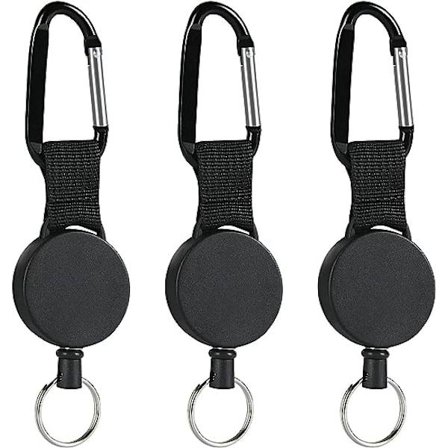 Retractable Key Chain, 3 Pc Badge Reel Heavy Duty ID Card Badge Holder Carabiner D Ring Keyring with Wire Rope