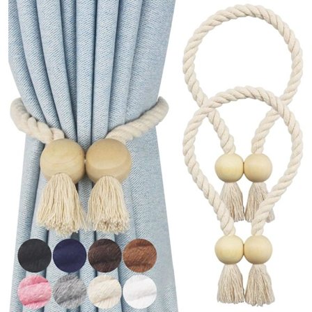 2-pak Magnetiske Gardinholdere Bomuld Håndvævede Holdere Dekorative Reb Holdere til Gardiner Draperier Ingen Værktøjer Kræves, Beige