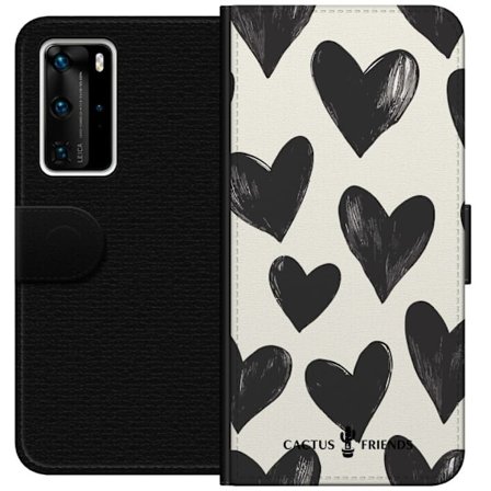 Kompatibel Tegnebogsetui til Huawei Huawei P40 Pro Cactus and Friends - Bold Black Love Pattern