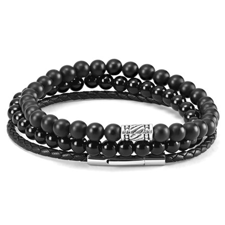 Pulsera con piedras negras mate Madura para hombres - Pulseras de perlas