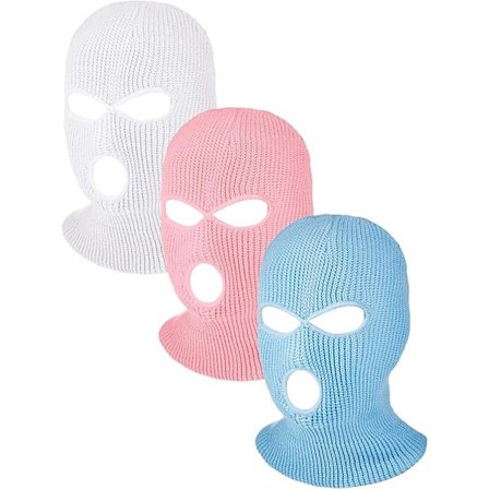 3 stk sportsbalaclavaer i fullface med 3 hull, strikket ansiktsmaske for vinter utendørs ski (hvit, rosa, himmelblå, voksen)