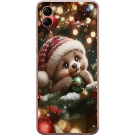 Samsung Galaxy A04 Gjennomsiktig deksel Søt julebjørn med lue som holder kuler