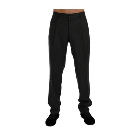 Dolce & Gabbana, Wełna paski Stretch Formalne Spodnie Szary, Mężczyzna, Rozmiar: L