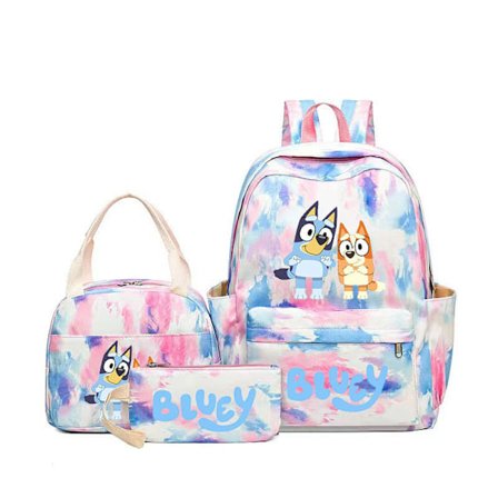 Bluey-inspirert casual ryggsekk i tre deler, trykt i college-stil, stor kapasitet for ungdomsskoleelever