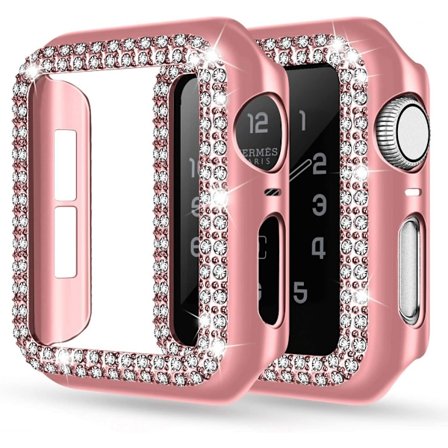 För Apple Watch-fodral 44mm Serie 6/5/4 SE Bling Rhinestone Apple Watch-fodral Bumper Ramskydd Fodral för iWatch Serie 44mm rosa