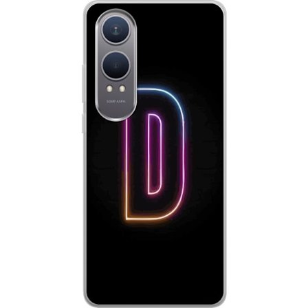Kompatibel Mobilcover til OnePlus OnePlus Nord CE4 Lite Minimalistisk neonbogstav D i farveskiftende lys mod sort baggrund i moderne digital design