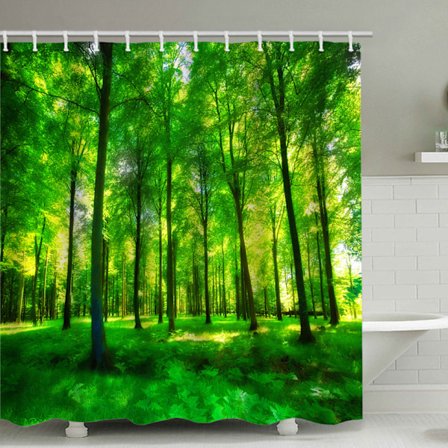 Ett set (gröna skogar) med 12 krokar Duschdraperi 3D Digital La