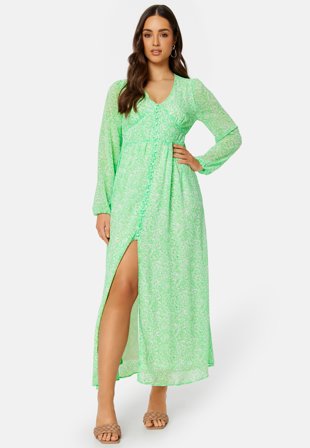 ONLY Amanda L/S Long Dress Summer Green AOP:Tan Klær