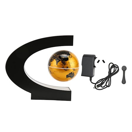 Magnetisk svävande jordglob i guld med inbyggd LED-belysning, frostad textur, C-formad, 3 i 1, 12 V 1 A, magnetisk svävande jordglob prydnad för 