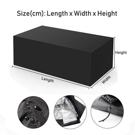 90 størrelser af vandtætte overtræk til terrasse- og havemøbler, regn- og sneovertræk til stole, støvovertræk til sofaborde og stole, sort