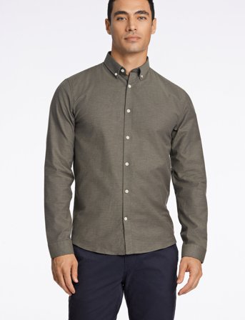 Lindbergh Yarn Dyed Oxford Superflex Shirt - Khaki green - XL