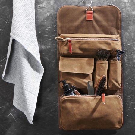 Kaki Grover Waxed Canvas Uitroltoilettas voor mannen - Toilettassen