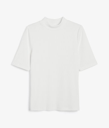 Kappahl | Ribbet topp med polokrage Offwhite XS | Offwhite