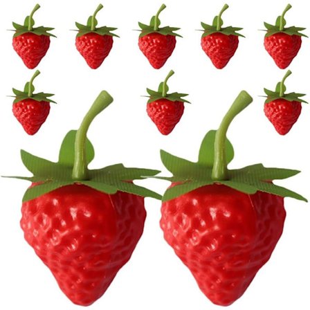 10 stk. røde kunstige jordbær dekorasjon, plast falske naturtro simulering realistiske jordbær kunstige frukt rekvisitt for hjem kjøkken dekorasjon
