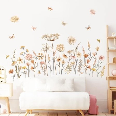 Wallstickers Boho Blomst Sticker Vegg Blomst Blomst Pandelol Papillon Veggdekorasjon Soverom Kontor