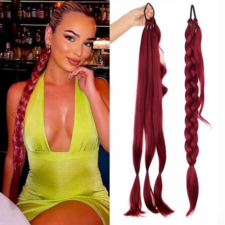 Lang flettet hestehaleforlengelse med hår rett wrap rundt hestehale hårføyelser med hårbånd Mykt sunt syntetisk hårstykke(80cm)