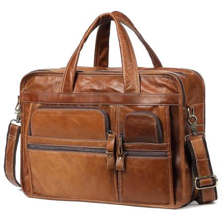 9913 Retro Läderportfölj 15,6-tums Laptop Handväska Herr Business Axelväska Brown