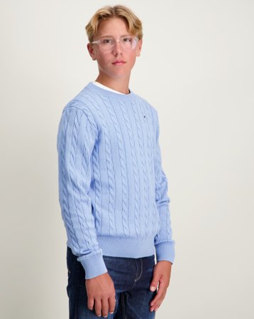 Tommy Hilfiger COTTON CABLE SWEATER Niebieski Swetry Chłopiec - Kids Brand Store