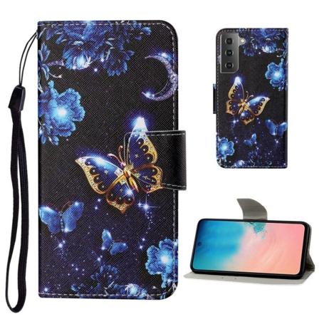 Wonderland Samsung Galaxy S21 Plus Flip etui - Guld sommerfugl Blue
