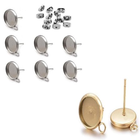 Stud øredobber ørering Cabochon Setting Flat Rund Post